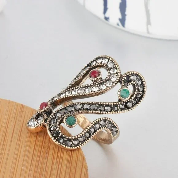 Unique Ethnic Filled Resin Antique Gold Ring - Picture 7 of 10